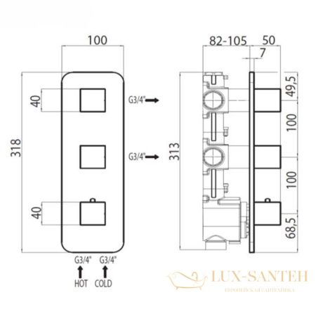 термостат  для душа встраиваемый highflow, bossini oki outlets z031204.021, на 2-4 потребителя, золото