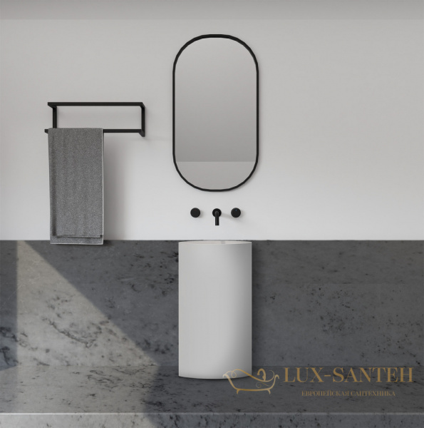 раковина напольная пристенная abber stein as2506-h, горизонтальный выпуск, 45х45х85h, белый матовый