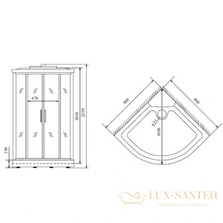 душевая кабина timo comfort t-8809 f 90x90x220 см, стекло матовое