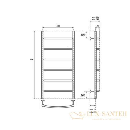 полотенцесушитель 500x800 водяной point афина pn04158 п6, хром