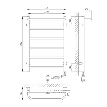 полотенцесушитель с/т laris прайм чк п6 400/600 правый тэн 75201060, белый
