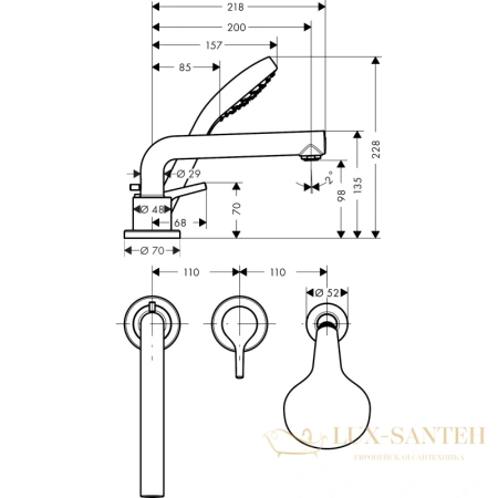 смеситель для ванны hansgrohe talis s 72417000, хром