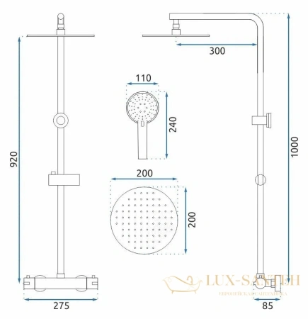 душевая система rea bliss rea-p8805 200 мм, хром