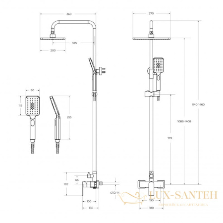 душевая система для душа cezares slider-cd-gm, оружейная сталь брашированная