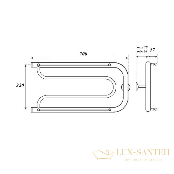 полотенцесушитель 320x700 водяной point pn21337p фокстрот с полкой, хром