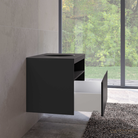 тумба под умывальник keuco stageline, 32863970100, 800x550x490 мм, к/ф: вулканит (ламинир. матовый)/вулканит матовый (стекло)