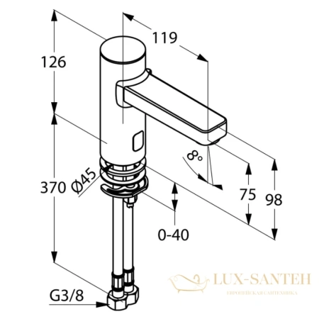смеситель для раковины kludi zenta 3810005 электроннный 9v без донного клапана, хром