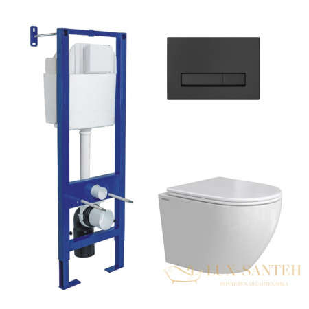 комплект berges 043393: подвесной унитаз okus rimless с системой инсталляции atom 410 и панелью смыва, черный матовый