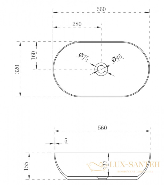 раковина накладная abber stein as2611, 56х32 см, белый матовый