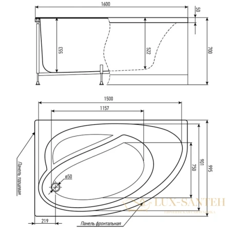 акриловая ванна timo iva iva1610l 160x99,5 см, белый