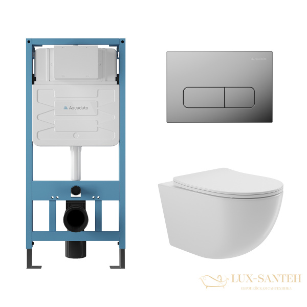 комплект aqueduto инсталляция tecnica aqds030 с подвесным унитазом ovo 525x360, сиденье микролифт, панель смыва forma хром глянцевый