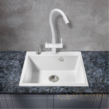 смеситель для кухни под фильтр с гибким изливом milacio ultra mcu.560.wh, белый матовый/белый