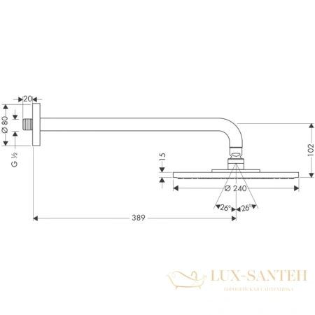 верхний душ hansgrohe raindance s 240 1jet ecosmart 9 л/мин с держателем хром 27461000