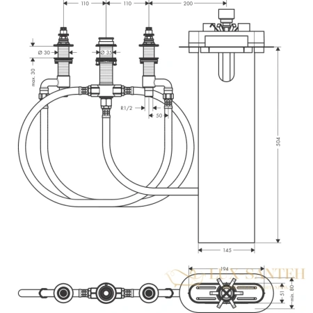 скрытая часть для монтажа на край ванны на 4 отверстия hansgrohe sbox 13440180