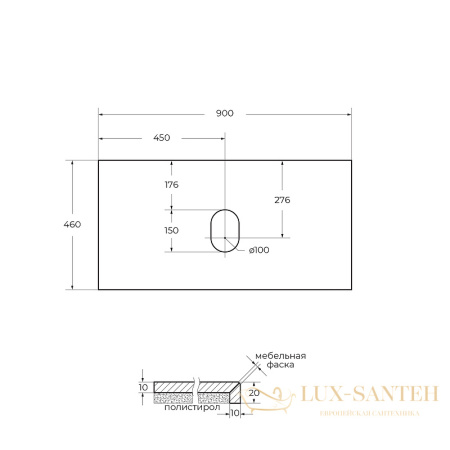 столешница под раковину belbagno kep-90-mno-w0 90 см, marmo nero opaco