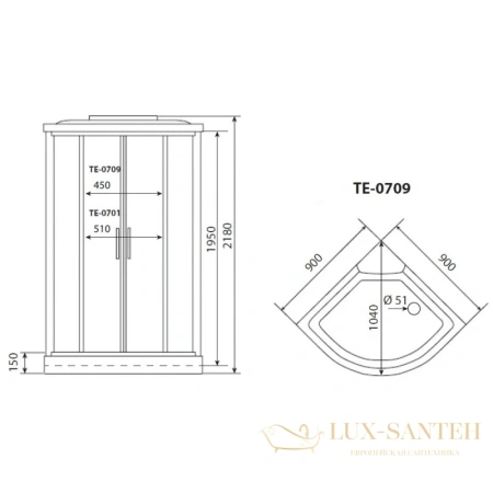 душевая кабина timo eco te-0709 90x90x218 см, стекло матовое
