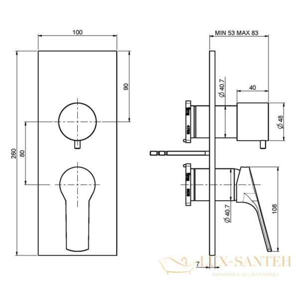 смеситель для душа встраиваемый fima carlo frattini serie 4, f3769x6cr, на 2/3 выхода, внешняя часть, хром