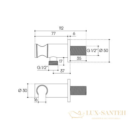 держатель для ручного душа с подключением для шланга aqueduto aceno ace1250, золото шлифованное
