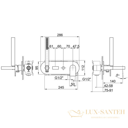 смеситель для ванны встраиваемый fantini mare, 51 02 e120b, излив 140мм, с ручным душем, (наружняя часть), хром