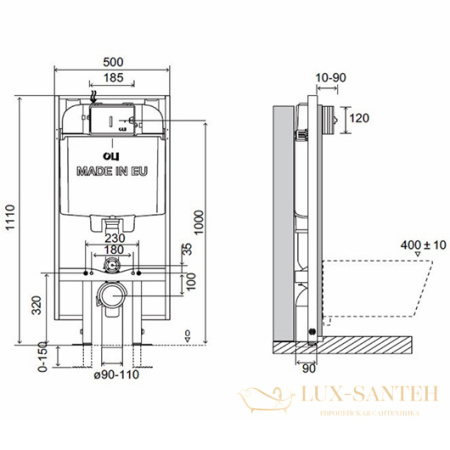 инсталляция oli oli74 plus s90 sanitarblock 601803 для подвесного унитаза глубина 9 см, механика