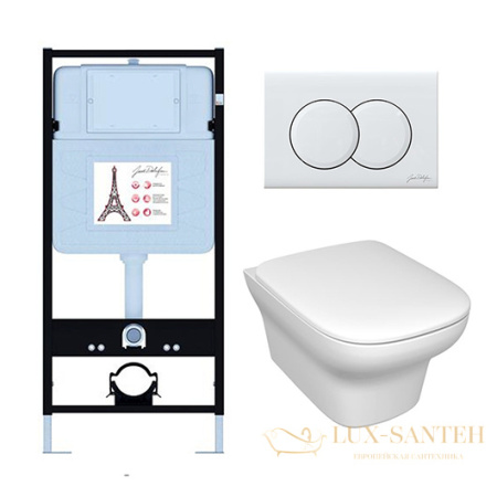 комплект jacob delafon vox e21747ru-00, унитаз, инсталляция, сиденье микролифт, панель смыва, белый глянцевый