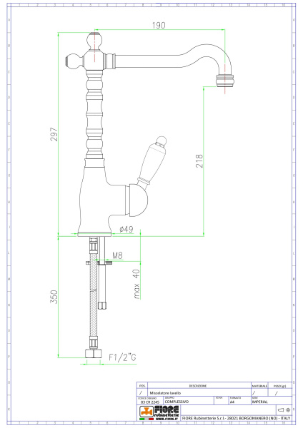 смеситель fiore imperiale 83cr5225 для раковины без донного клапана, хром