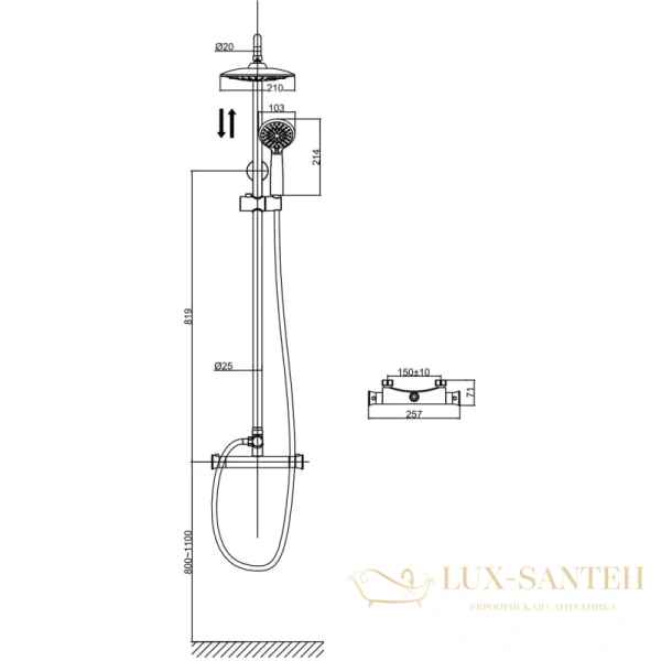 душевая система d&k bayern.potsdam da2113701b09 210 мм, хром
