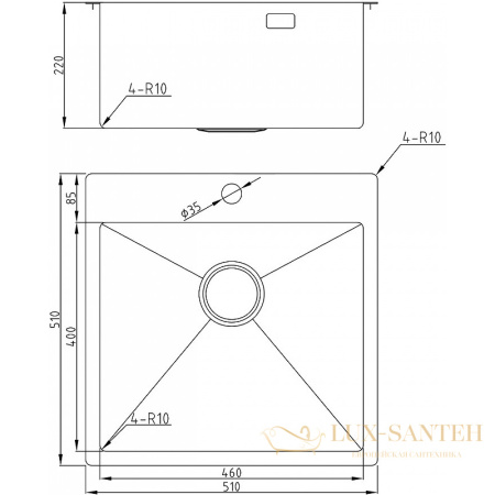 кухонная мойка milacio denia mc.77488 51 см, золото