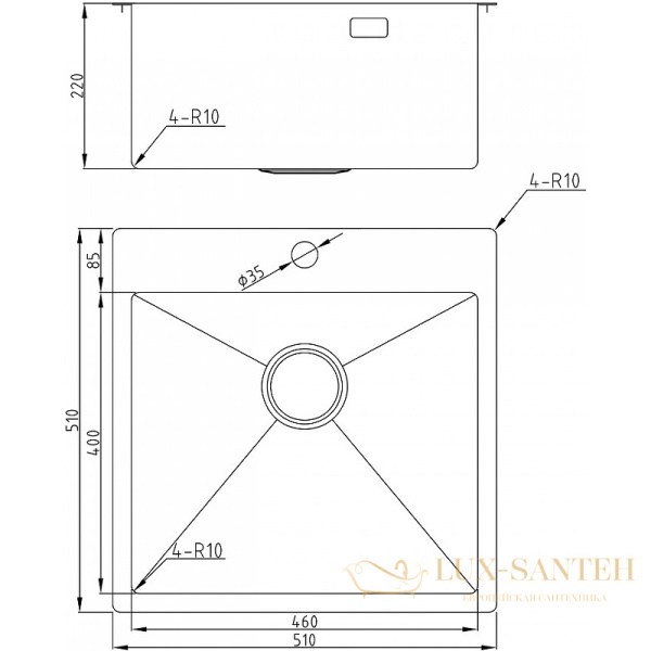 кухонная мойка milacio denia mc.77489 51 см, вороненая сталь