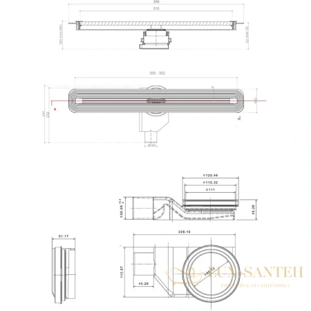 душевой канал bettoserb confluo slim line plus 13000303 950 мм, матовый хром