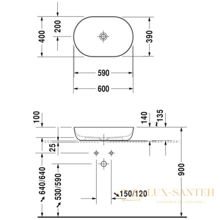 раковина накладная duravit luv 0379600000 600х400 мм, белый