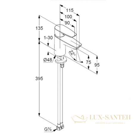смеситель для раковины kludi pure&solid 340280575 без донного клапана, хром