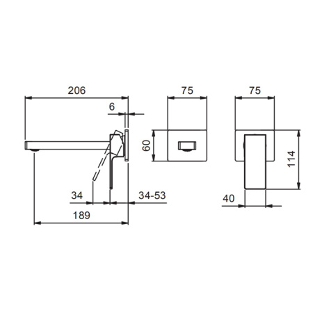 смеситель для раковины, fantini mint, 34 02 f811b, встраиваемый, на 2 отв, без донного клапана, излив 190мм (наружняя часть), хром