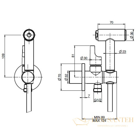 гигиенический душ со встроенным смесителем fima carlo frattini collettivita f2320/4hs, внешняя часть, шампань брашированная