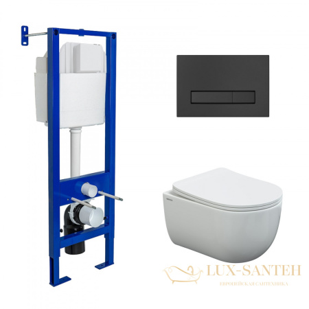 комплект berges 043306: подвесной унитаз ventas rimless с системой инсталляции atom 410 и панелью смыва, черный матовый