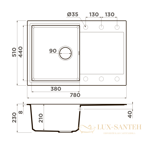 кухонная мойка omoikiri daisen 78t-pl tetogranit х платина, 4993525
