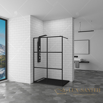 душевая перегородка rgw walk in 32101190-84 wa-11-b 90, профиль черный, стекло прозрачное