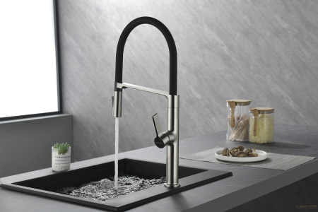 смеситель для кухни с гибким изливом paulmark barrel ba214029-bs, нержавеющая сталь