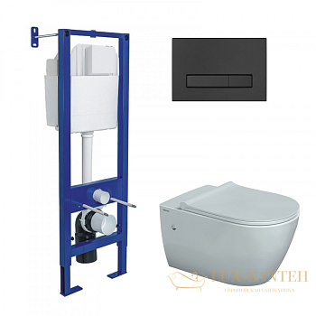 комплект berges 043351: подвесной унитаз mascon с системой инсталляции atom 410 и панелью смыва, черный матовый