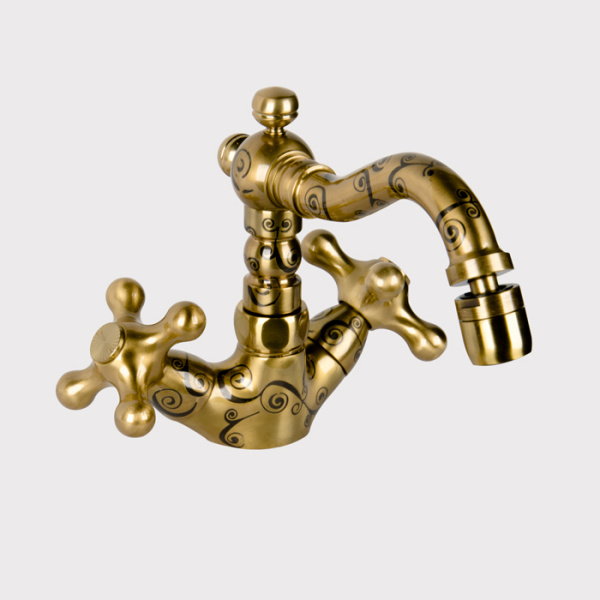 daniel revival decora, v6400yc 88, смеситель для биде, с донным клапаном, античное золото х декор spiral серый
