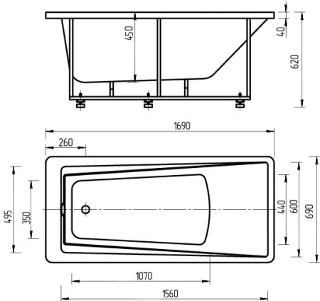 акриловая ванна aquatek либра 170x70 lib170-0000021 с фронтальным экраном (слив слева)