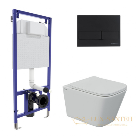 комплект berges  043243: подвесной унитаз floe s с системой инсталляции novum 525 и панелью смыва, черный матовый