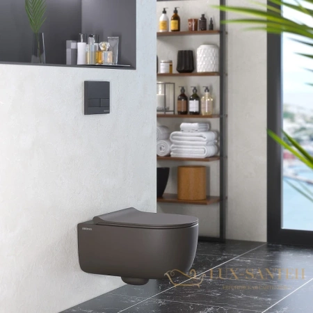 подвесной безободковый унитаз berges ego xl 083218 с сиденьем микролифт, антрацит матовый