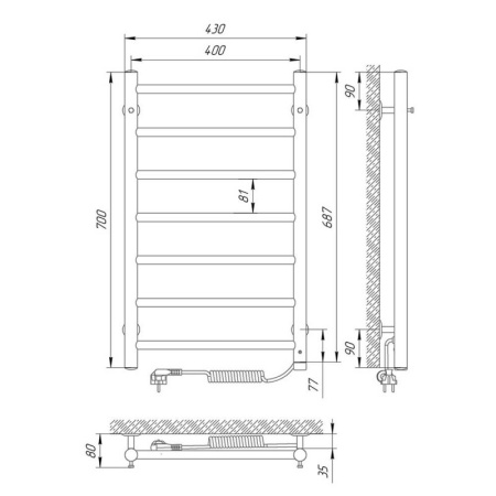 полотенцесушитель с/т laris джаз п7 400/700 правый тэн 73207472, хром