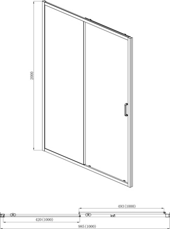душевая дверь aquatek aqnaa6121-100 двухэлементная, раздвижная 1000x2000, хром