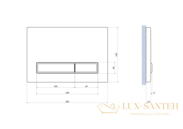 кнопка cersanit blick пластик хром матовый, 64078, хром