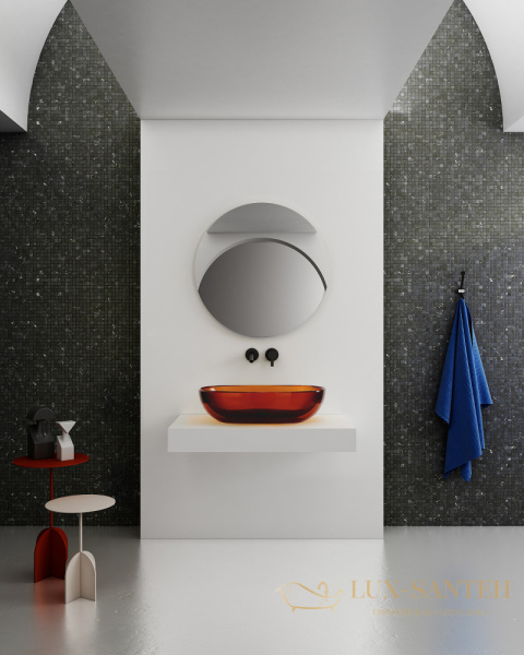 раковина накладная прозрачная abber kristall at2805opal, 60х40 см, коричневый