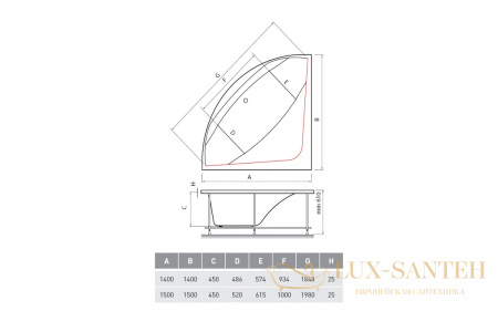 ванна акриловая vayer boomerang (eh) 140x140