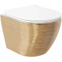 подвесной безободковый унитаз rea carlo mini rea-c6942 с сиденьем микролифт, белый/золотой матовый