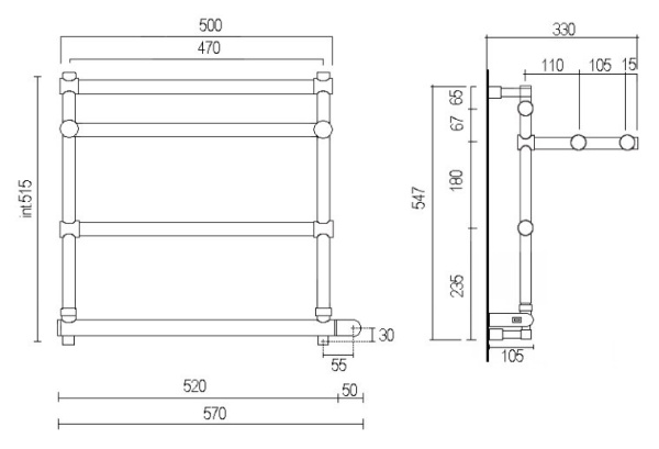 полотенцесушитель электрический margaroli sole 554-3 5544703crpc, с полкой, высота 54.7 см, ширина 57 см, хром